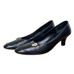 Salvatore Ferragamo Black Leather Heels - Size 7B - Made in Italy